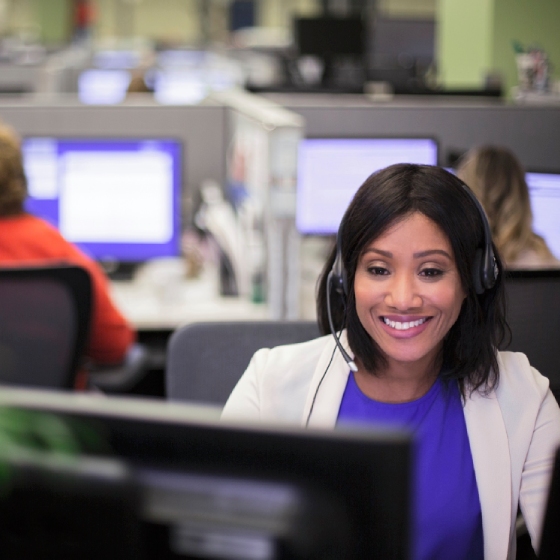 Call centre agent with headset